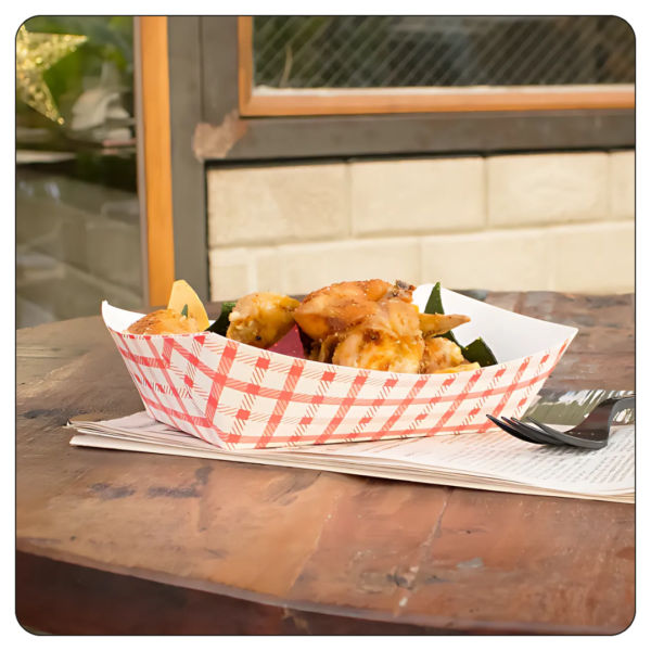 2.5 lb. Red Checkered Paper Food Tray - Image 3