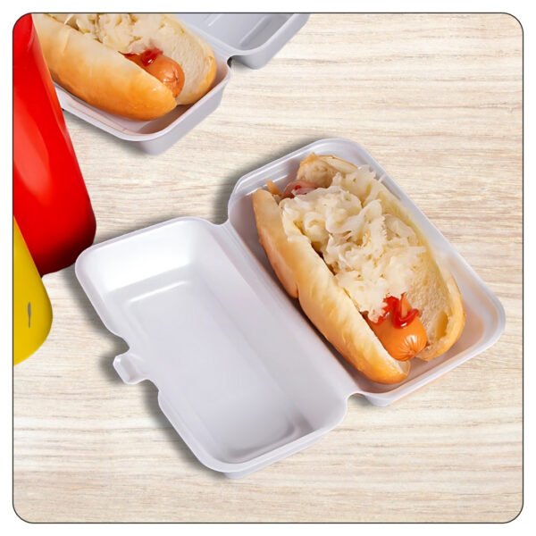 7x4x2  White Foam Hinged Lid Hot Dog Container - Image 5