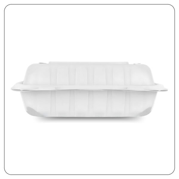 Microwaveable White Mineral-Filled Plastic Hinged Take-Out Container 3-Compartment 9"x9" - Image 3