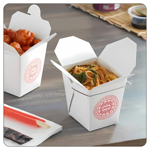 16 Oz. Asian Paper TakeOut Container with Wire Handle - Image 5