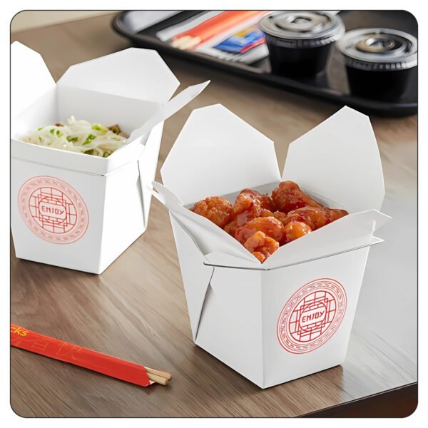 32 Oz. Asian Paper Take Out Container with Wire Handle - Image 5