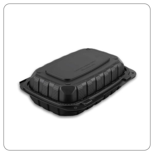 Microwaveable Black Mineral-Filled Plastic Hinged Take-Out Container 1-Compartment 9"x6" - Image 3